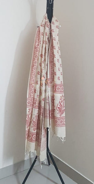Handloom silk blend warli printed dupatta