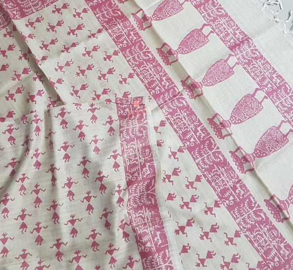 Handloom silk blend warli printed dupatta