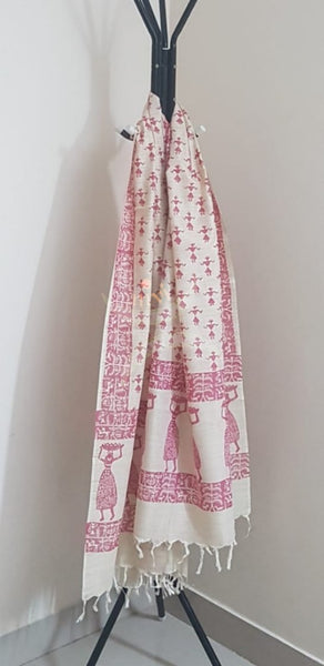 Handloom silk blend warli printed dupatta