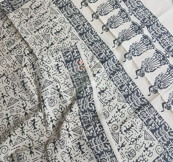 Handloom silk blend warli printed dupatta