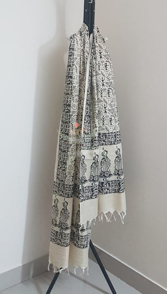 Handloom silk blend warli printed dupatta