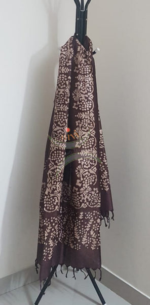 Brown handloom silk blend batik dupatta