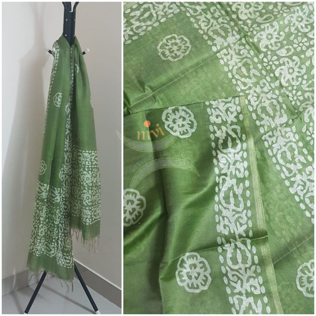 Green handloom sico batik dupatta