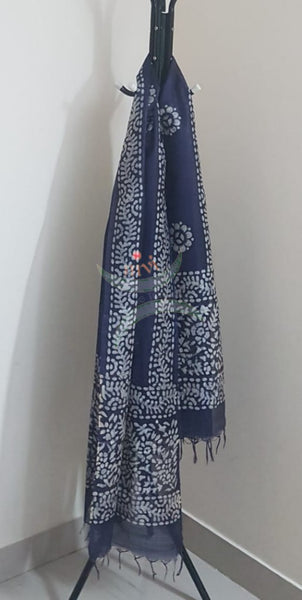 Navy blue handloom sico batik dupatta