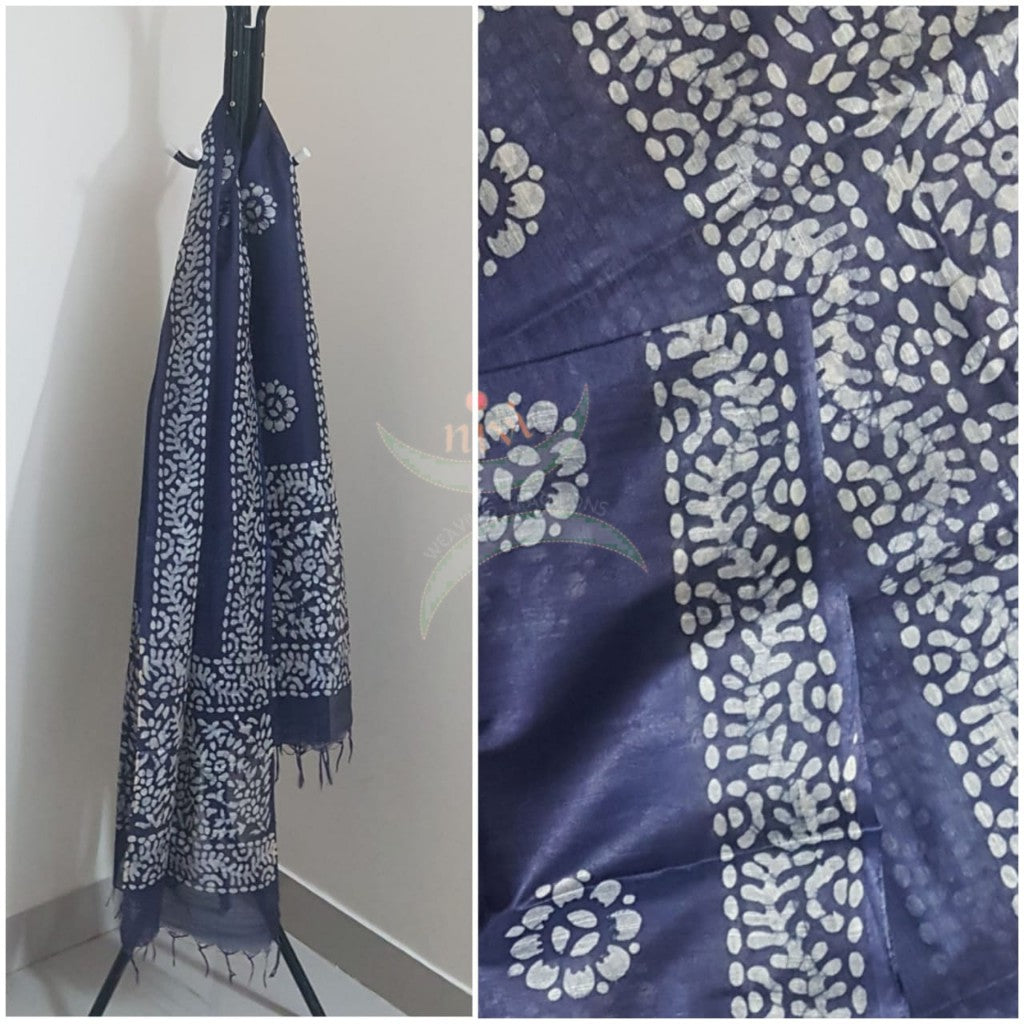 Navy blue handloom sico batik dupatta