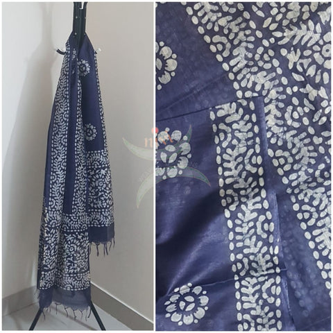 Navy blue handloom sico batik dupatta