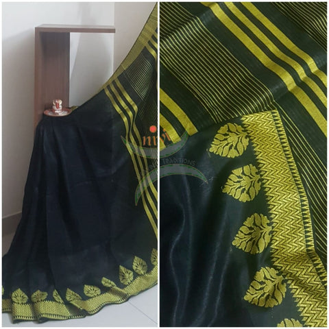 Black linen with yellow woven border