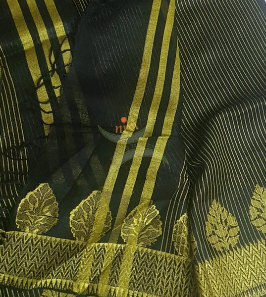 Black linen with yellow woven border