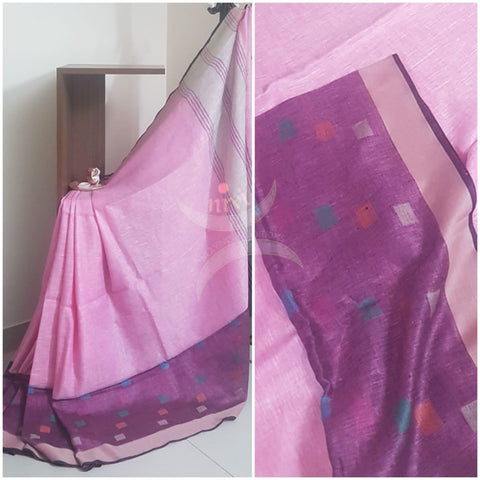 Pink linen with purple border