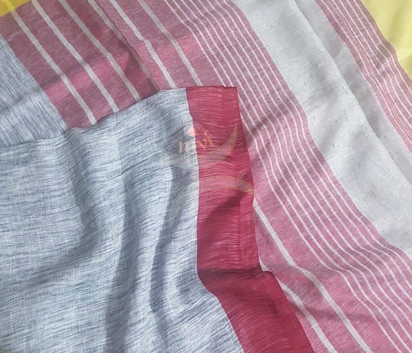 Grey linen saree with contrasting red border