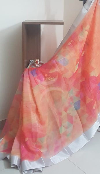 Orange organza digital printed saree