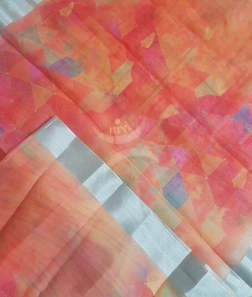 Orange organza digital printed saree