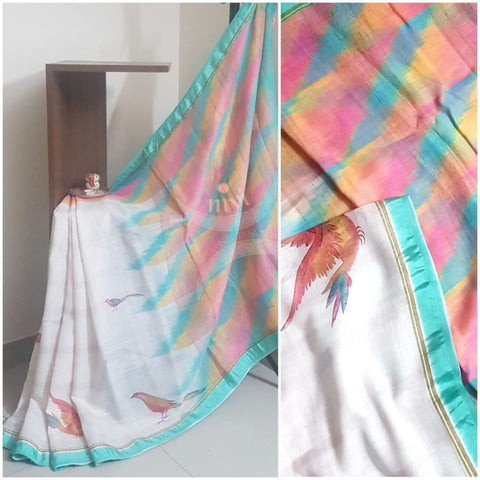 Off white digital printed saree