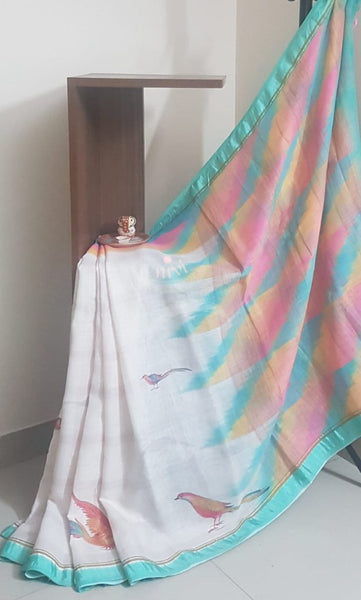 Off white digital printed saree