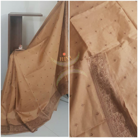 Beige art silk with antique bronze embroidery