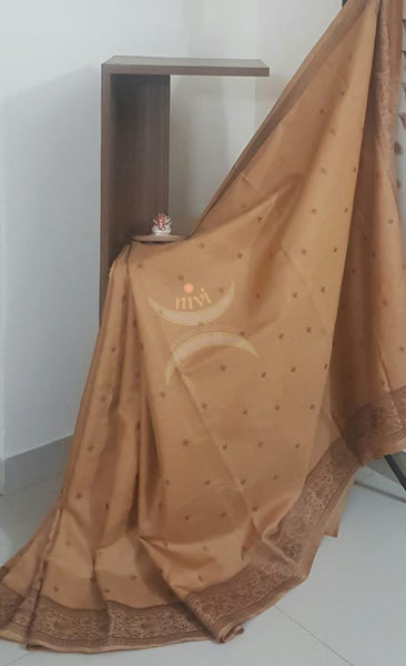 Beige art silk with antique bronze embroidery