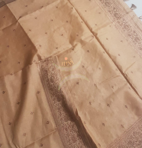 Beige art silk with antique bronze embroidery