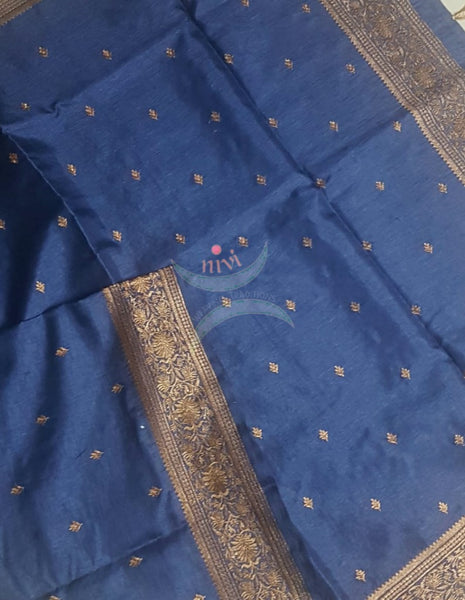 Navy blue art silk with antique bronze embroidery