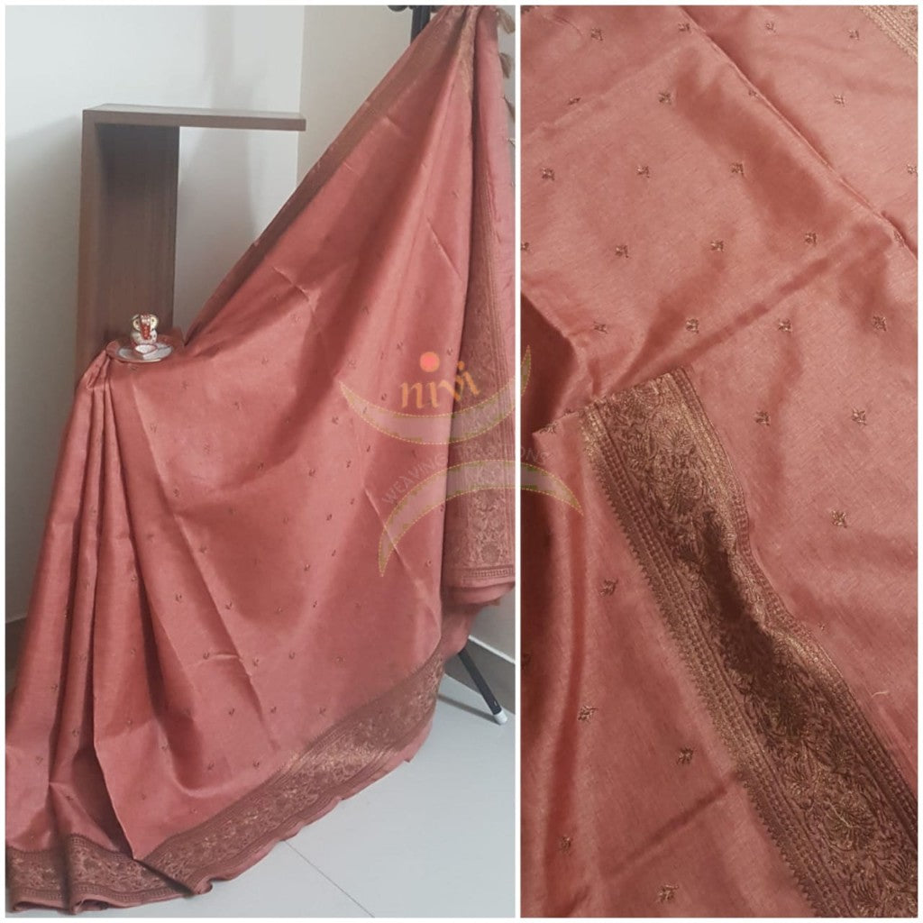 Peach art silk with antique bronze embroidery