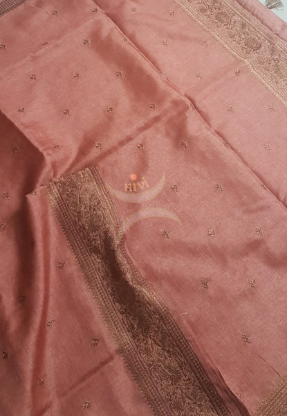 Peach art silk with antique bronze embroidery