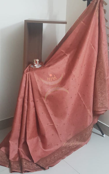 Peach art silk with antique bronze embroidery