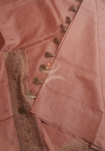 Peach art silk with antique bronze embroidery