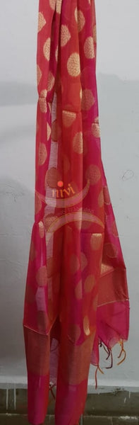 Red chanderi benaras  brocade duppata with all over jacquard weaving.