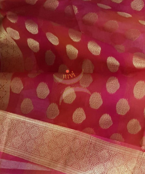 Red chanderi benaras  brocade duppata with all over jacquard weaving.