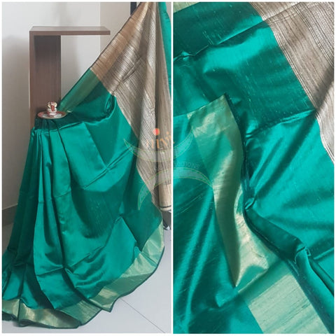 Sea green handloom dupion silk saree