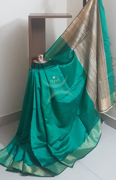 Sea green handloom dupion silk saree