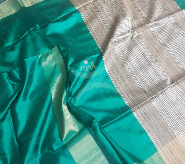 Sea green handloom dupion silk saree