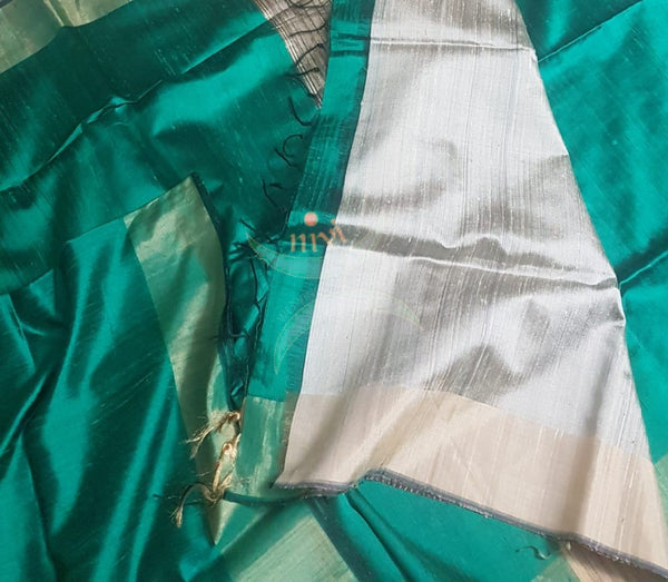 Sea green handloom dupion silk saree