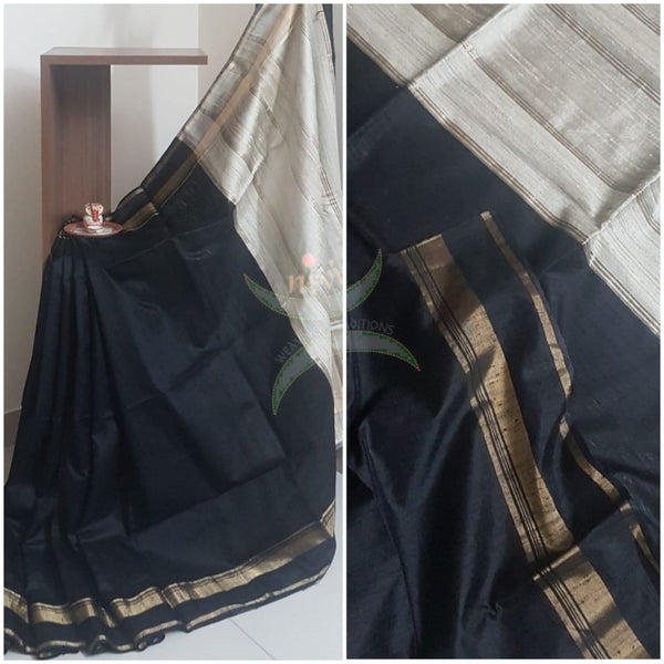Black handloom dupion silk saree