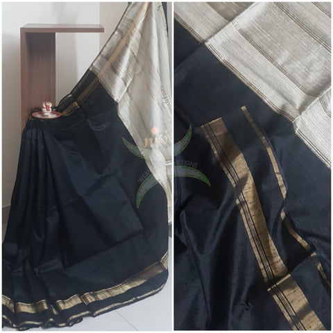 Black handloom dupion silk saree