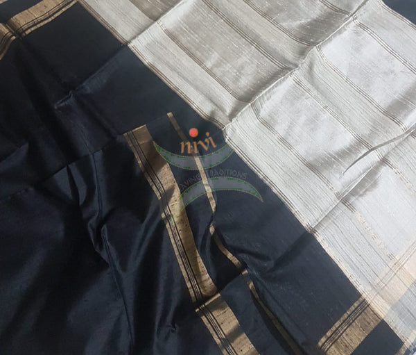 Black handloom dupion silk saree