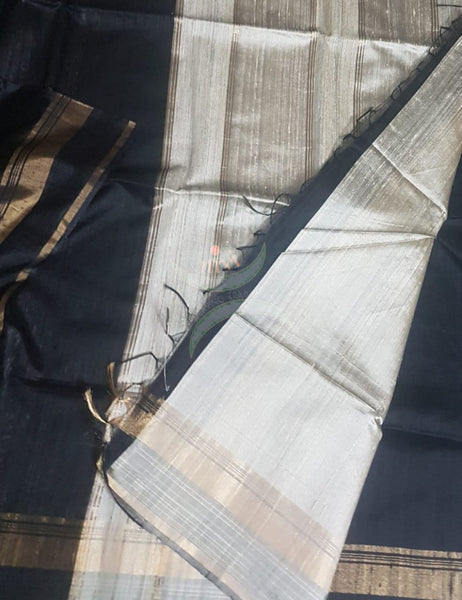 Black handloom dupion silk saree