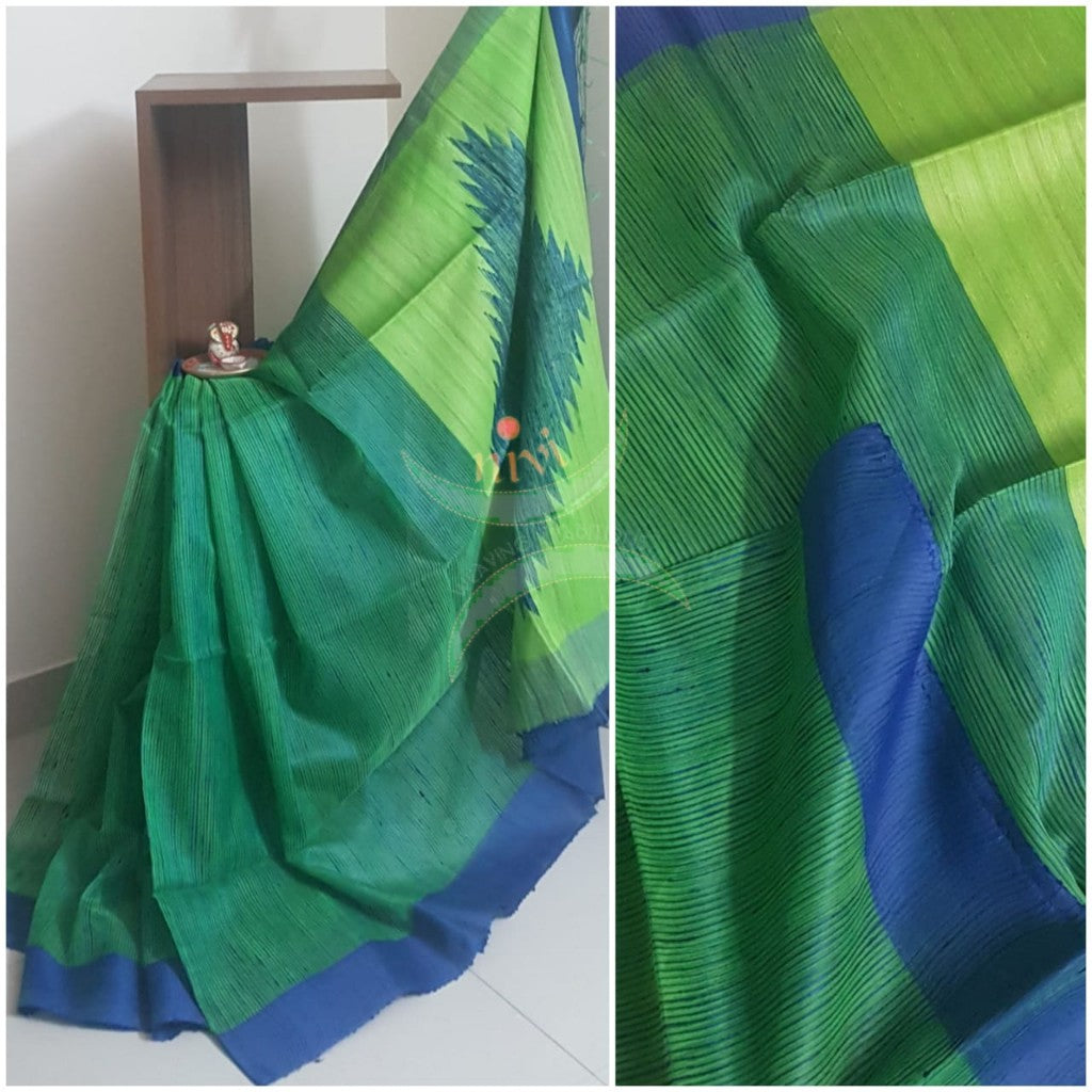 Blue green pure handloom silk organza saree
