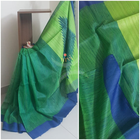 Blue green pure handloom silk organza saree