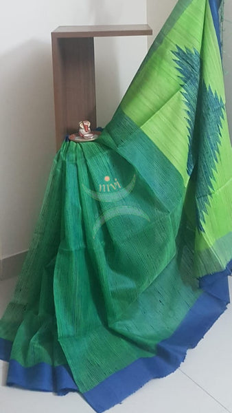 Blue green pure handloom silk organza saree