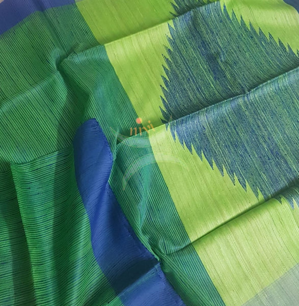 Blue green pure handloom silk organza saree