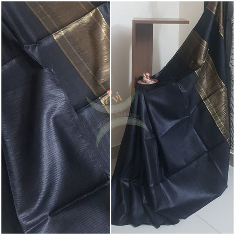 Black pure handloom tussar silk saree