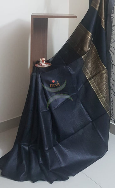 Black pure handloom tussar silk saree