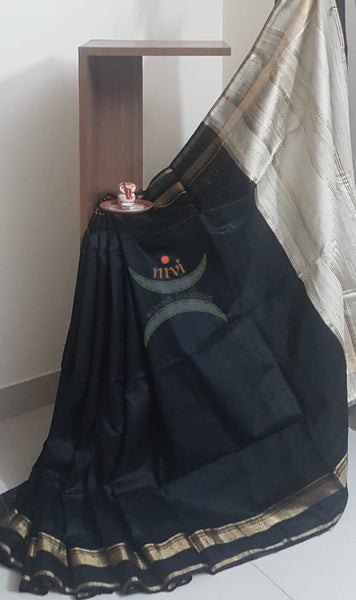 Black handloom dupion silk saree