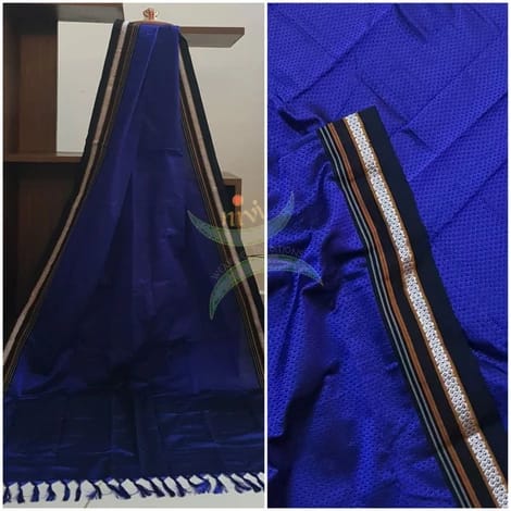 Handloom blue with black border khun/ khana dupatta