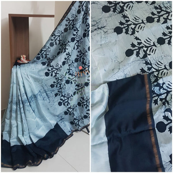 Blue handloom chanderi batik saree
