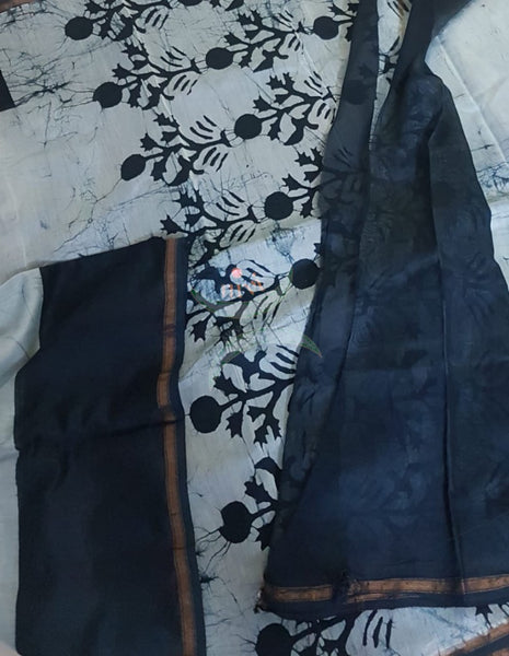 Blue handloom chanderi batik saree