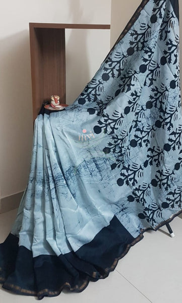 Blue handloom chanderi batik saree