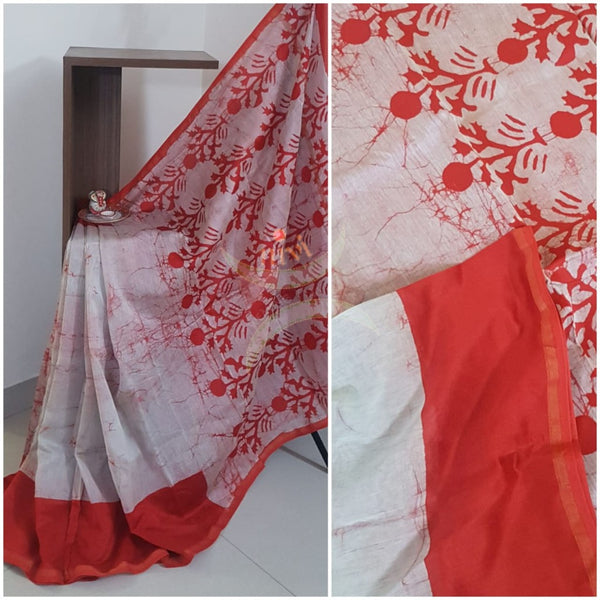Orange handloom chanderi batik saree
