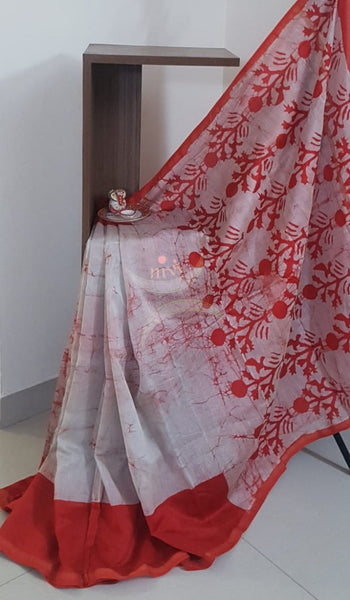Orange handloom chanderi batik saree
