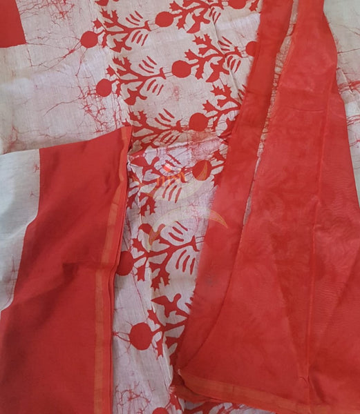 Orange handloom chanderi batik saree